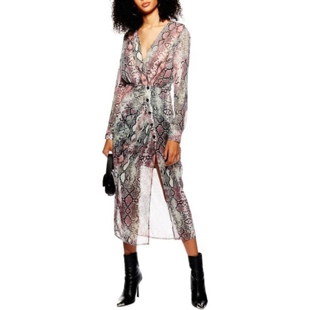 TOPSHOP snakeskin chiffon midi dress size 6 Nordstrom NWT